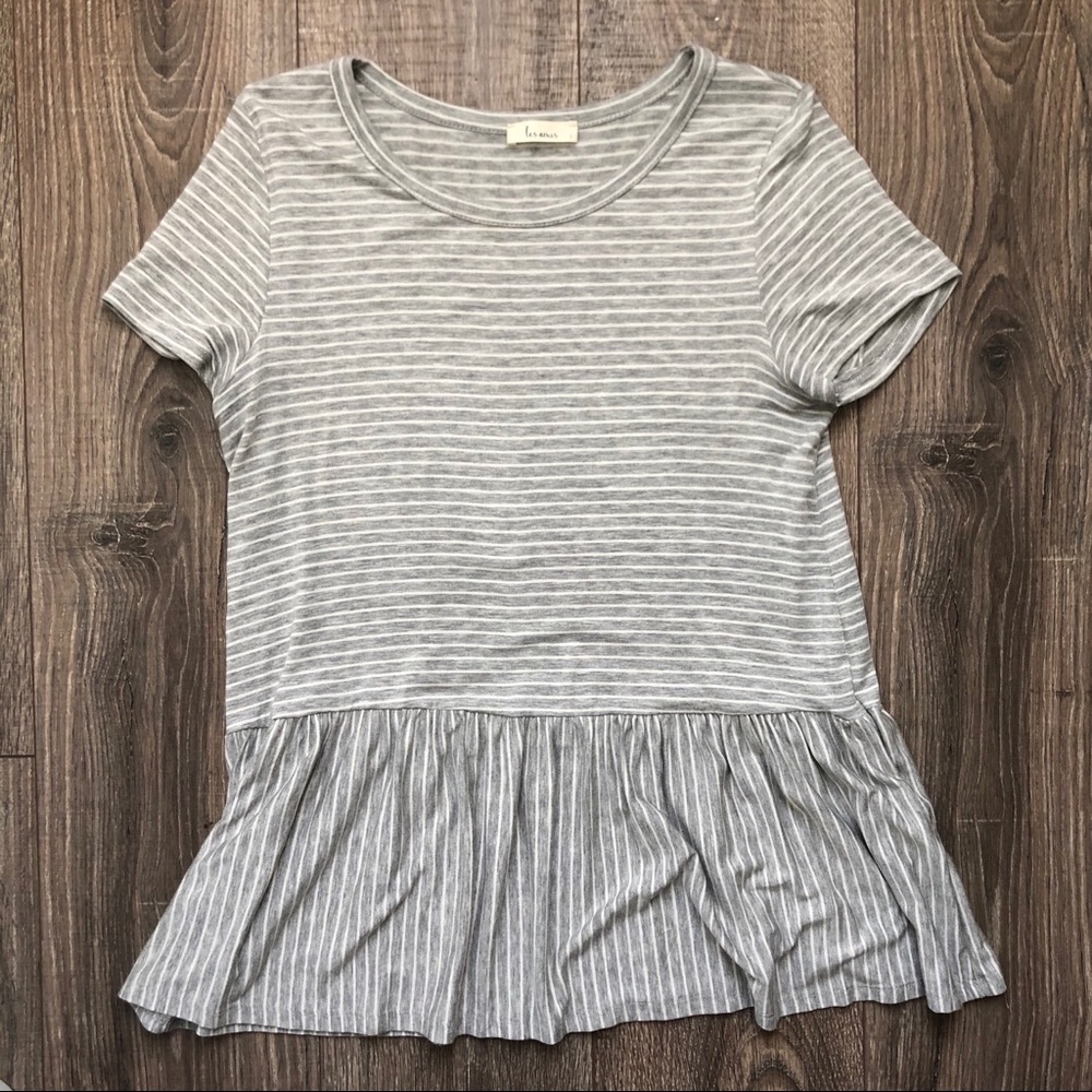 Grey & White Stripe Peplum Top